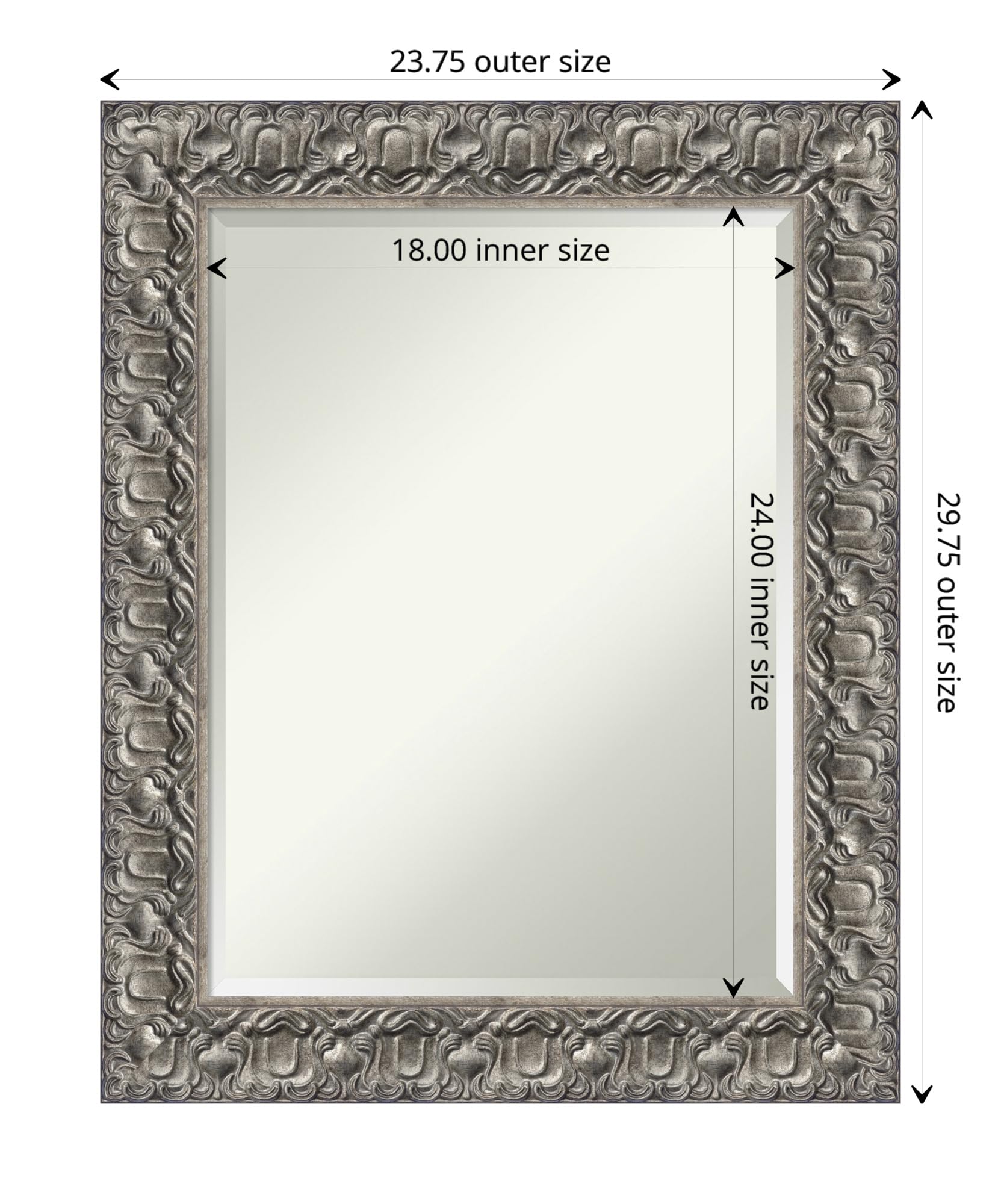 Amanti Art Silver Bathroom Mirror for Over Sink, 30x24 Silver Luxor Rectangle Vanity Mirror, Medium Traditional Wood Frame, Hangs Horizonally and Vertically, Bathroom Wall Decor, Beveled Edge