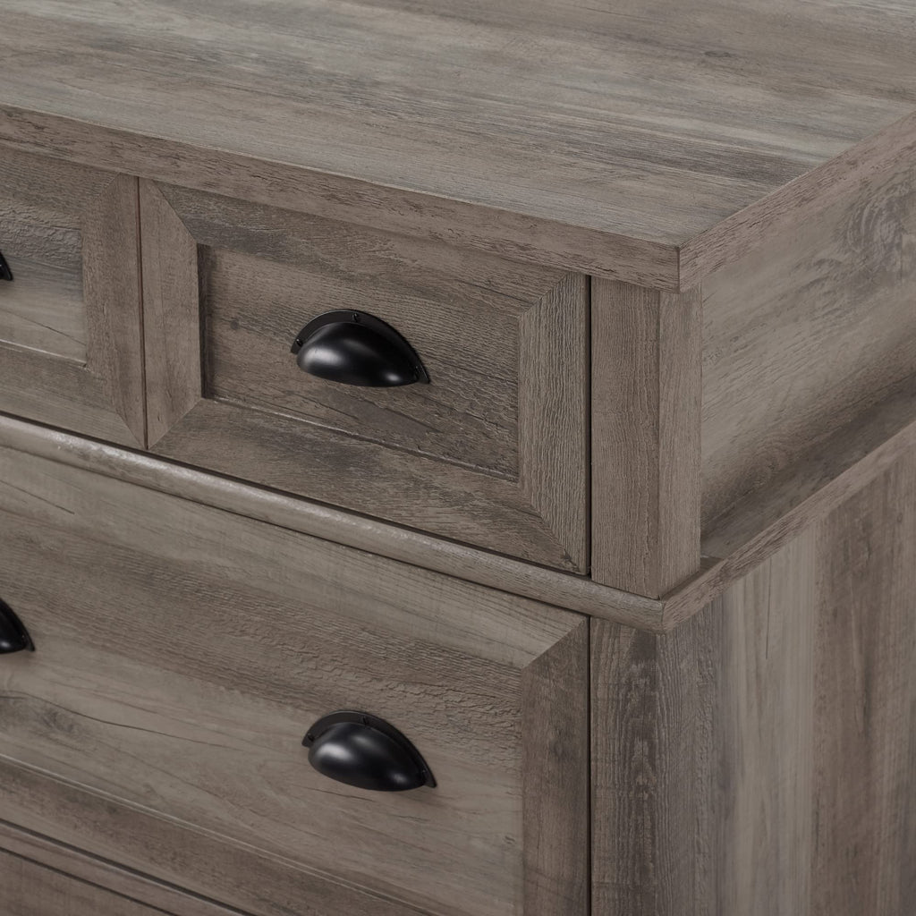 Walker Edison Modern Farmhouse 6-Drawer Framed Dresser with Half-Moon Handles, 52 Inch, Grey Wash