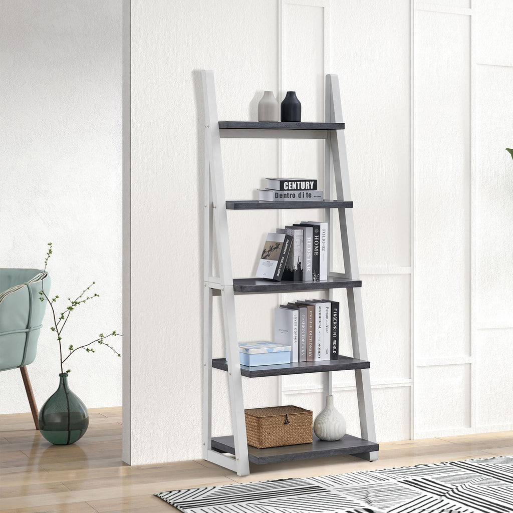agnixnaf Gray Bookshelf with 4 Shelves, White Legs, Clean Lines, Ladder Bookcase, Industrial, for Office, Bedroom, Living Room, Study Room