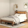 KEIKI Bed Frame King Size, Wood Platform Bed Frame with Storage LED Light Headboard and 2 USB, Noise Free, No Box Spring Needed and Easy Assembly Tool, Large Under Bed Storage, Dark Brown