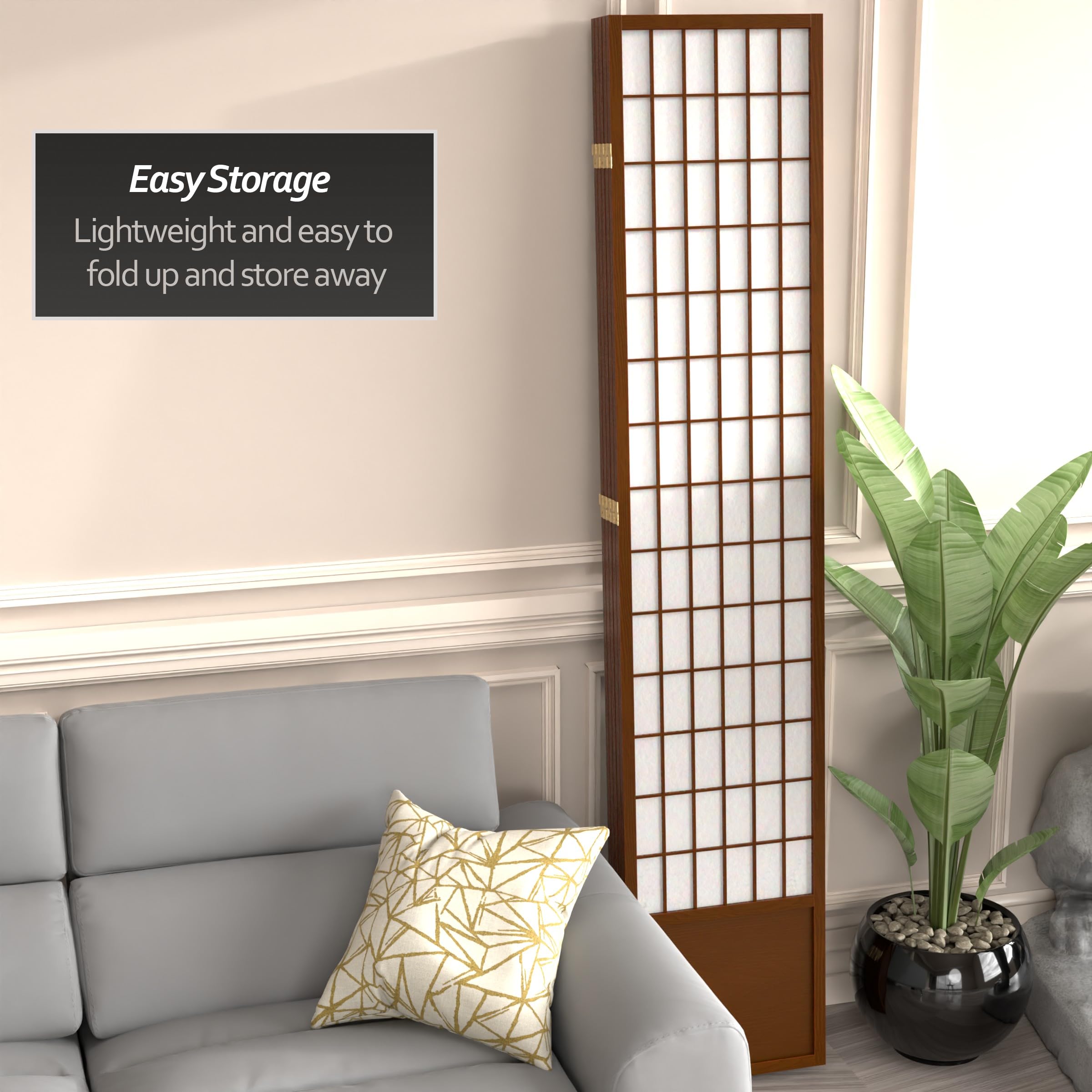 Oriental Furniture 7 ft. Tall Window Pane Shoji Screen - Walnut - 5 Panels