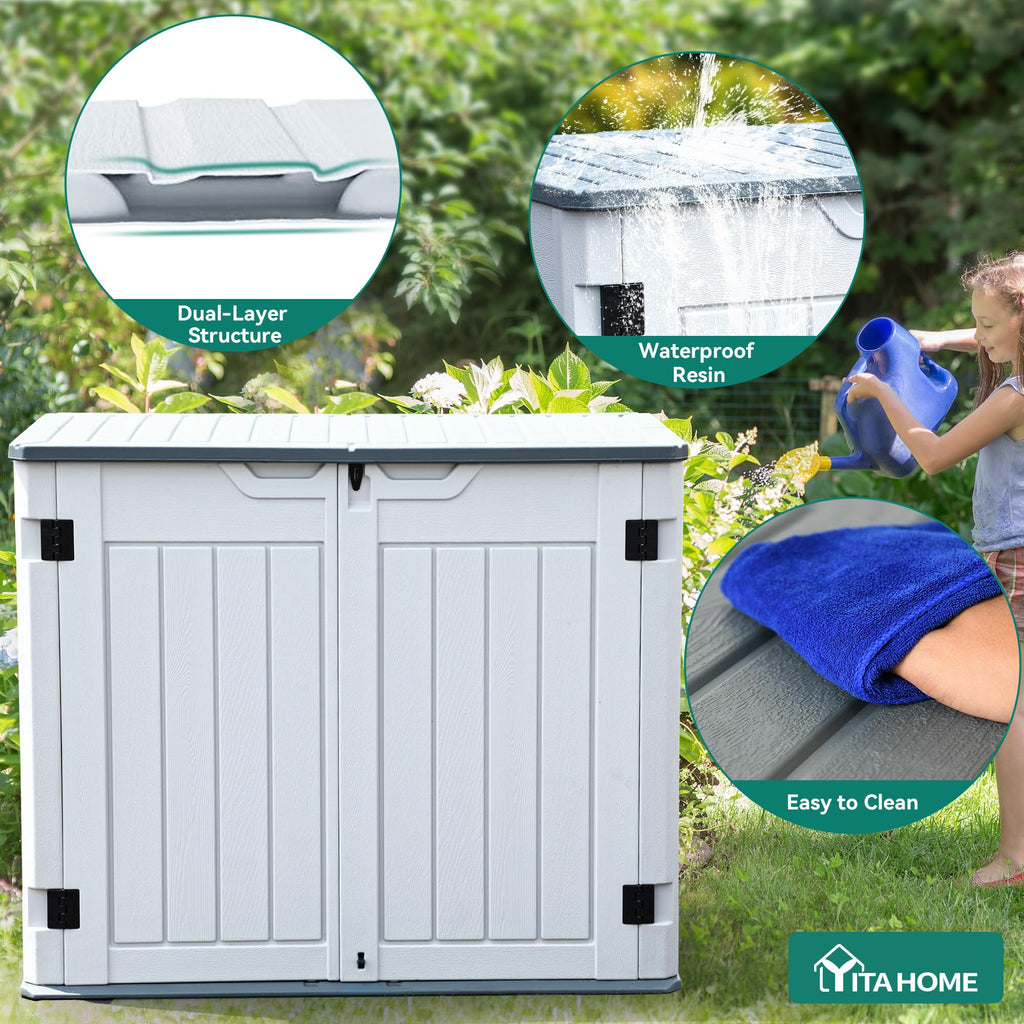 YITAHOME Outdoor Resin Storage Sheds, 39 in Height Lockable Waterproof Horizontal Shed w/o Shelf, Easy to Assemble Shed Storage for Garden Tools, Light Gray