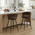 YOUNUOKE 360° Swivel Bar Stools Set of 2, 28 inch Seat Height Barstools with Woven Low Back, Metal Straight Legs with Footrest, Fabric Bar Stool for Kitchen Island, Bar & Pub (2 PCS, Dark Brown)