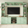 Ball & Cast 94.8" Entertainment Center Wall Unit with Bookshelf for TVs Up to 70",Farmhouse Large TV Stand with Walnut Adjustable Shelves,Retro Media Console with 4 Drawers for Living Room,Mint Green