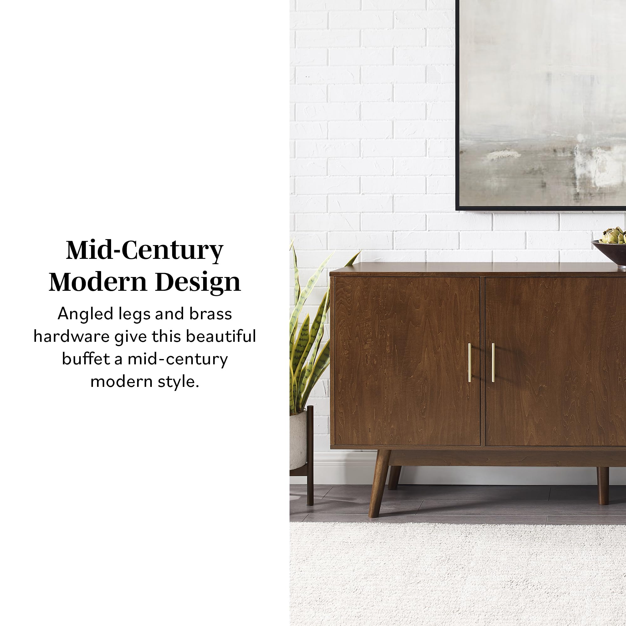 Walker Edison Mid-Century Modern Wood Kitchen Buffet Sideboard Entryway Serving Storage Cabinet Doors Dining Room Console, 70 Inch, Walnut