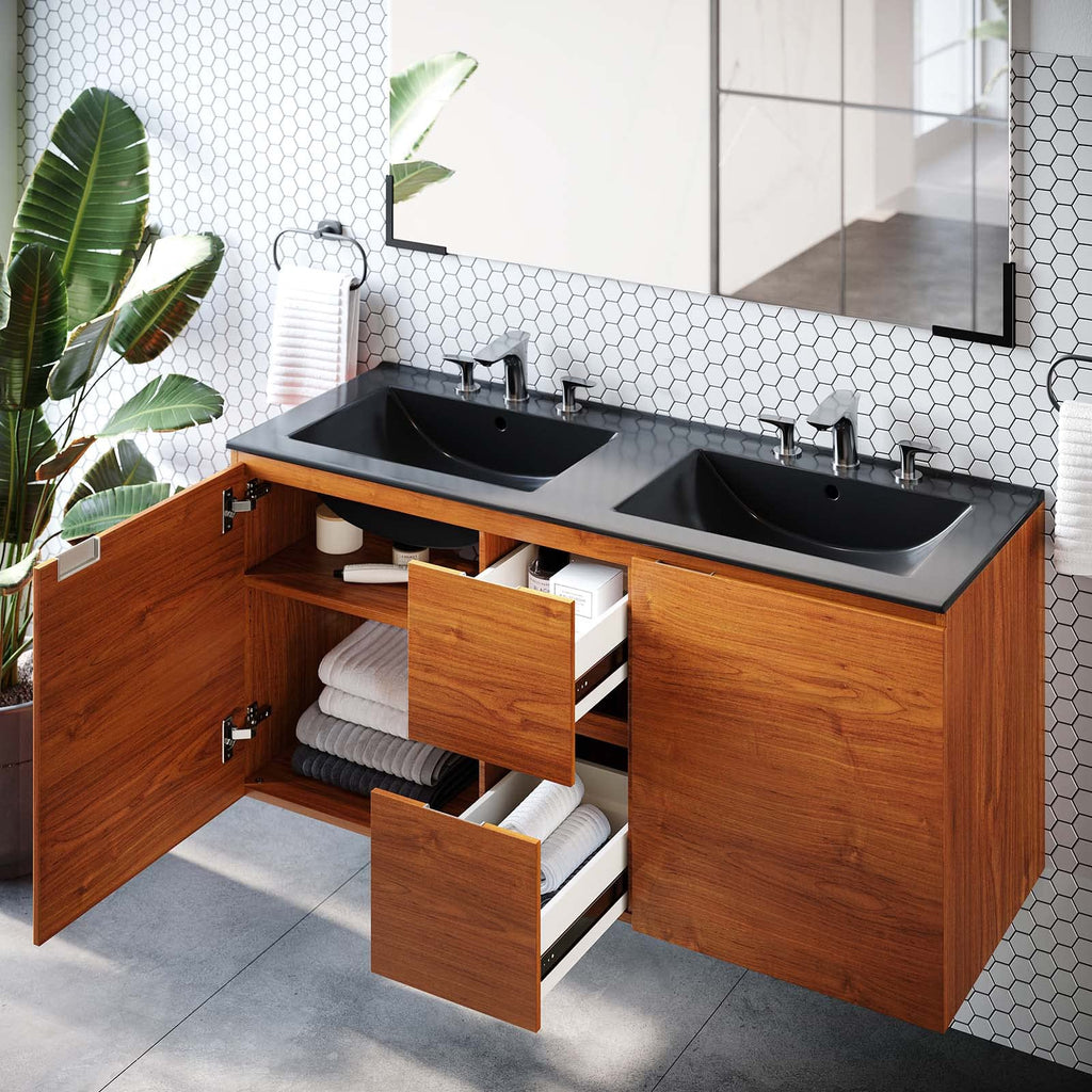Modway EEI-5815-CHE-BLK Scenic 48" Double Wall-Mount Bathroom Vanity, Cherry Black