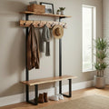 Alpine Live Edge Hall Tree with Bench and Coat Rack – Modern Rustic 48-Inch Solid Wood Entryway Organizer with Shelf, 7 Double Coat Hooks, & Bench for Mudroom or Foyer by Alaterre Furniture (Natural)