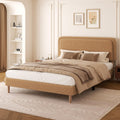 viplov Queen Size Boucle Upholstered Platform Bed Frame with Adjustable Headboard, Soft Cloud Bed, No Box Spring Needed, Noise Free, Easy Assembly, Brown