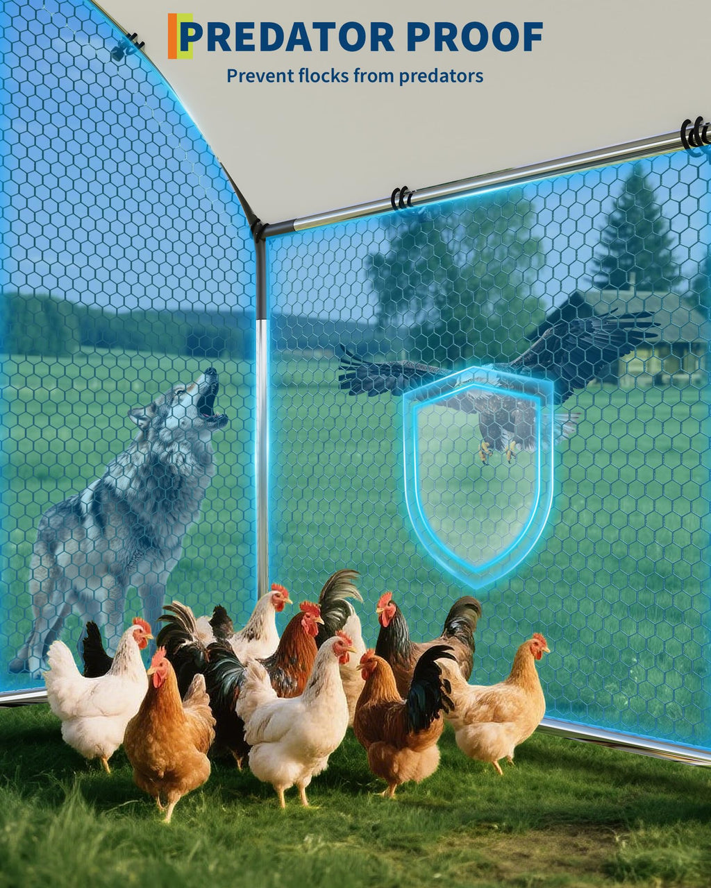 Heavy Duty Metal Chicken Coop with Split Door – Easy Feeding,9.8X 19.7X 6.6ft