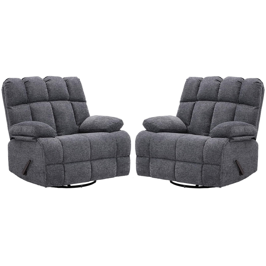 Eiayeebil Oversized Swivel Rocker Recliner Chair Set of 2 for Adult, Rock Recliner for Big Man, Extra Wide Manual Recliners, Overstuffed Soft Rocking Sofa Chair,Light Grey