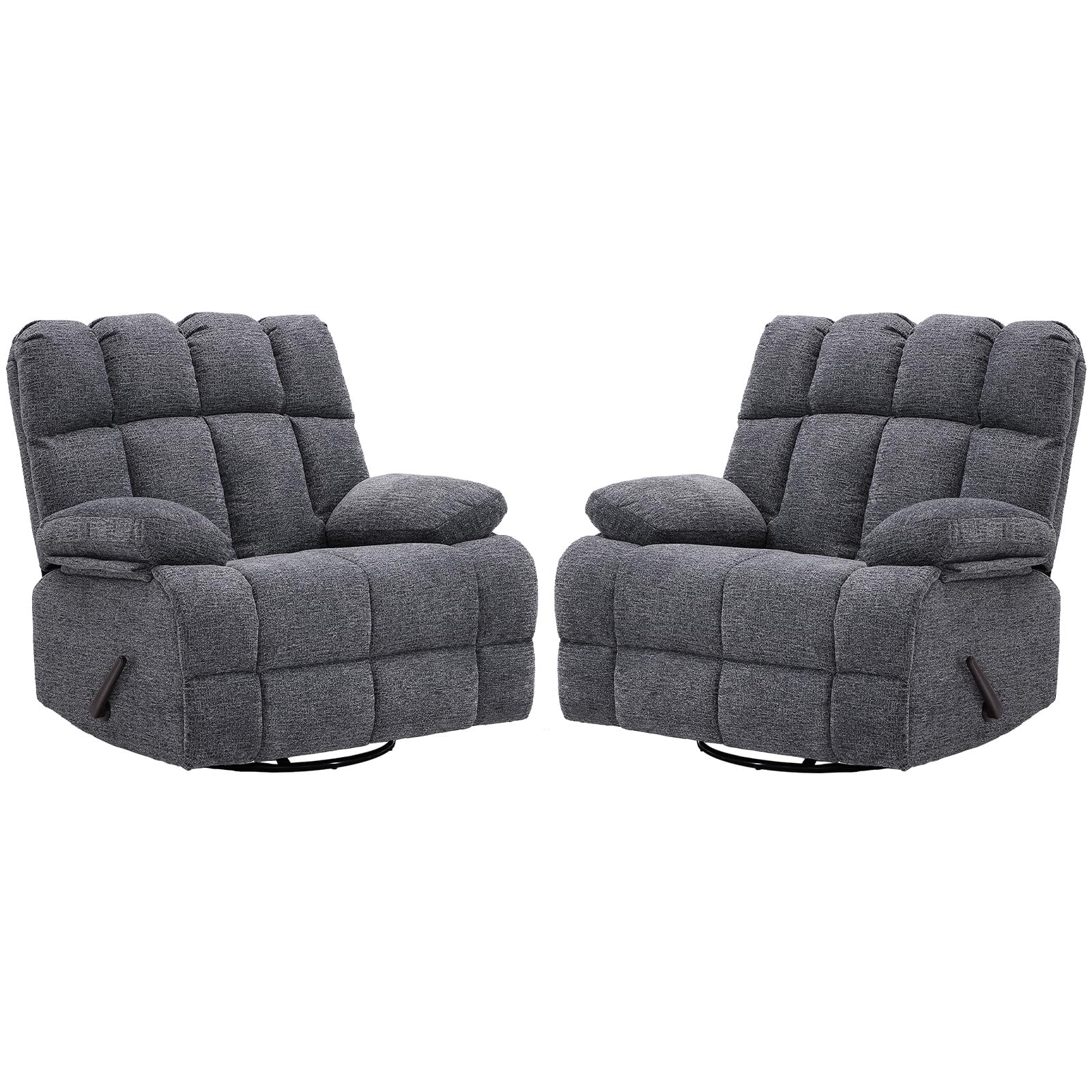 Eiayeebil Oversized Swivel Rocker Recliner Chair Set of 2 for Adult, Rock Recliner for Big Man, Extra Wide Manual Recliners, Overstuffed Soft Rocking Sofa Chair,Light Grey