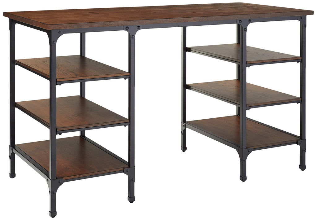 Homelegance Counter Height Metal Writing Desk with Open Shelves, Dark Oak Finish