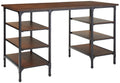 Homelegance Counter Height Metal Writing Desk with Open Shelves, Dark Oak Finish