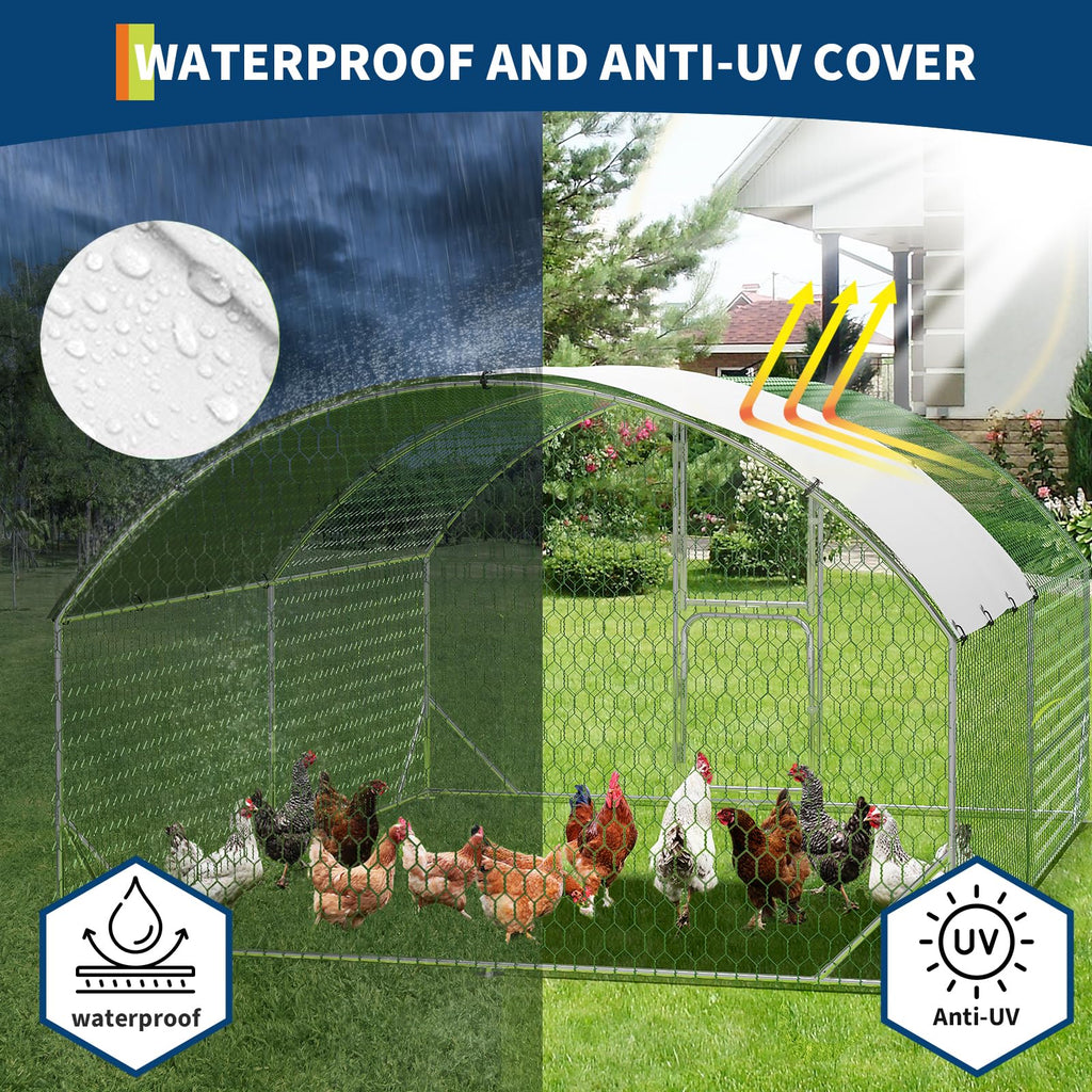 Large Metal Chicken Coop, Chicken Runs for Yard with Cover, Large Chicken Run with Double Door and Upgrade Tri-Supporting, for Outdoor Farm Yard (9.8'L x 13.1'W x 6.6'H)