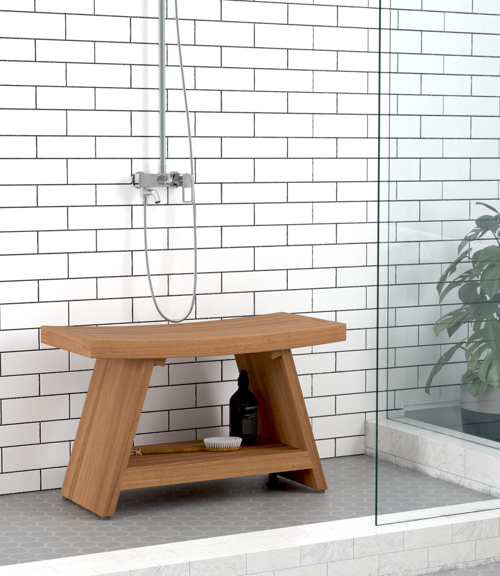Patented 30" Asia Teak Shower Bench with Shelf - 30 Inch (Pack of 1)