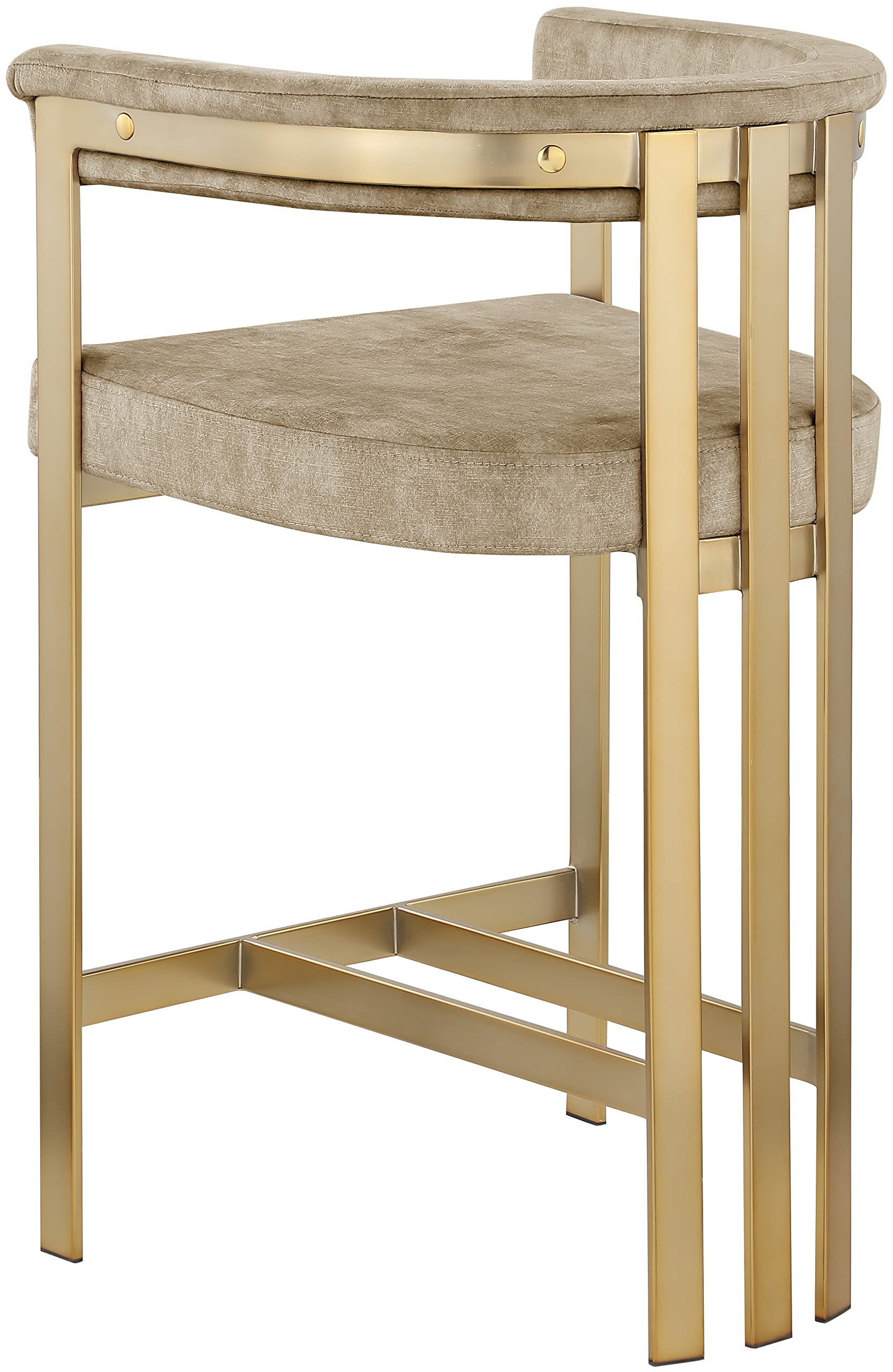 Meridian Furniture 596Beige-C Marcello Collection Modern | Contemporary Velvet Upholstered Counter Height Stool with Brushed Brass Iron Frame, 22.5" W x 20" D x 35.5" H, Beige, Set of 2