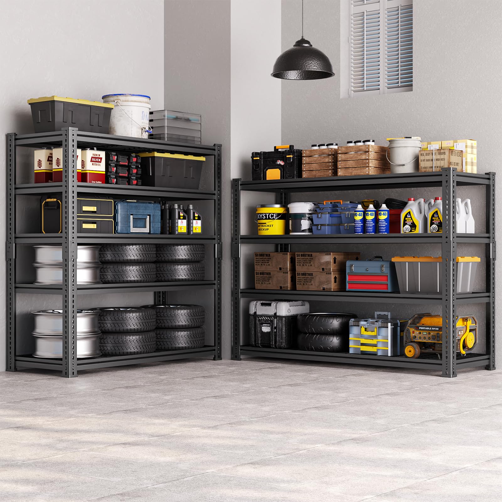 LUXEYARD Heavy Duty Garage Shelving, 60" W x 24" D x 78" H, 5-Tier Adjustable Metal Storage Rack, 660 lbs Per Shelf, 3300 lbs Total Capacity, Black, 1-Pack