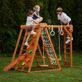 Avenlur 8-in-1 Small Indoor/Outdoor Playset – Foldable Wooden Kids Play Set for Backyard – Kid Playground for Toddlers Age 2–6 with Slide, Monkey Bars, 2 Ladders, 2 Swings, Rock Climbing, Gym Rings