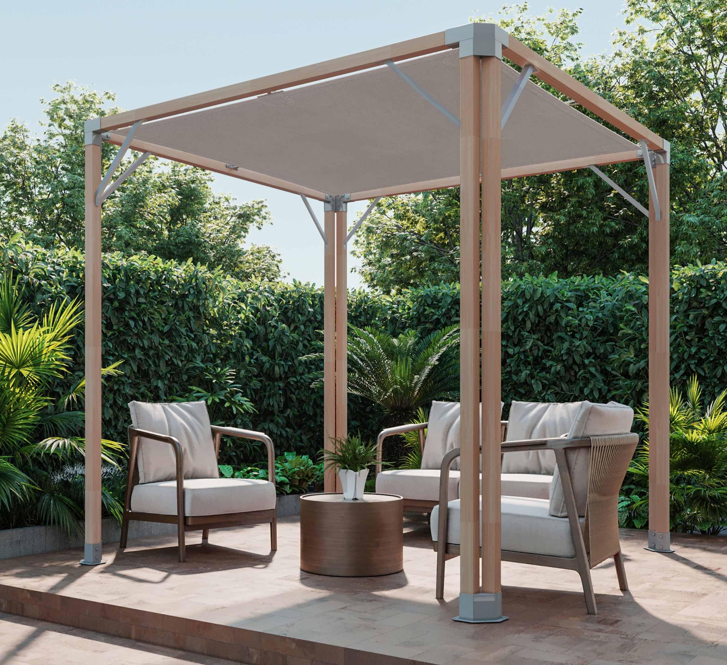 Bali 8 x 8’ Cedar Pergola - Easy to Assemble. Western Red Cedar, Sunshade Canopy, Sustainably Sourced, Made in Canada. Perfect for Patio, Deck or Backyard.