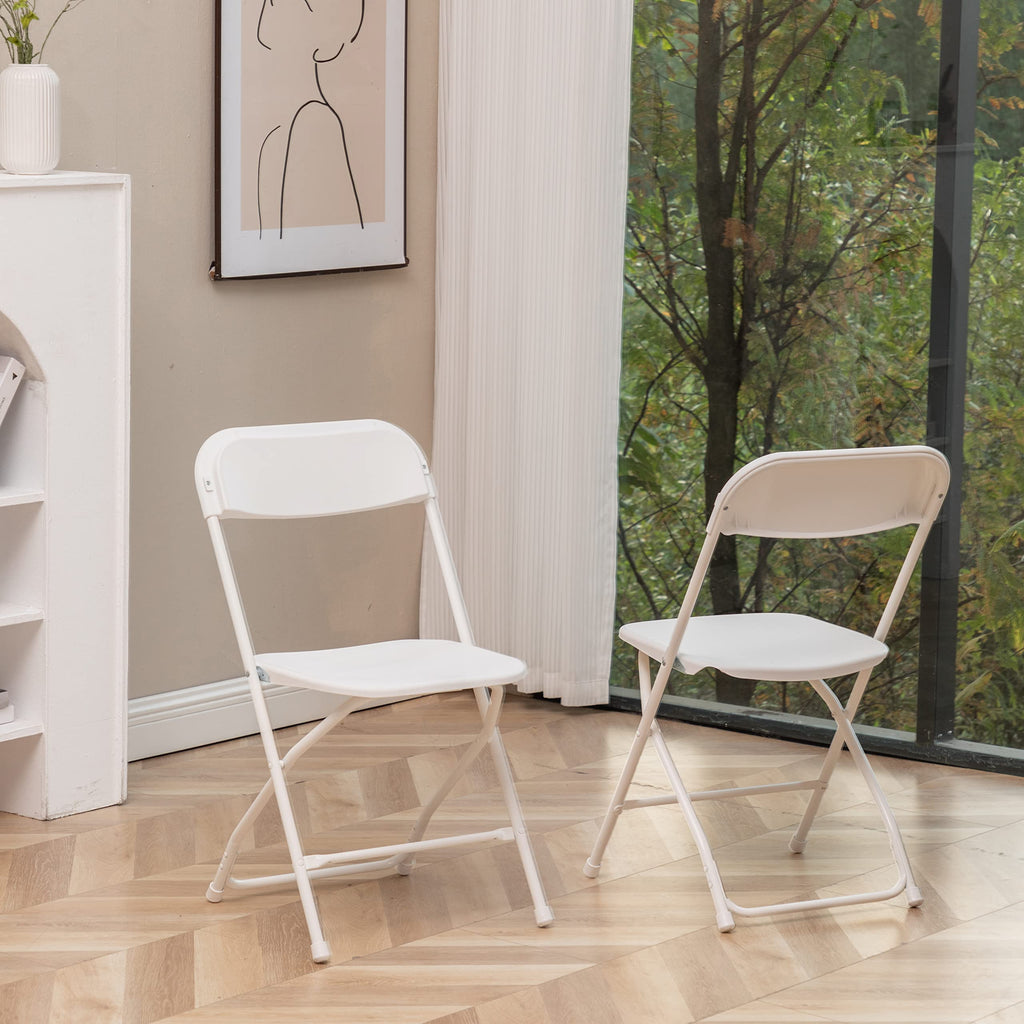 BTEXPERT Set of 50,Indoor Outdoor White Plastic Folding Chairs Stacking Steel Frame Commercial 650LB Weight Capacity Seating Home Yard Garden Wedding Event Party Picnic Dining Church School Portable