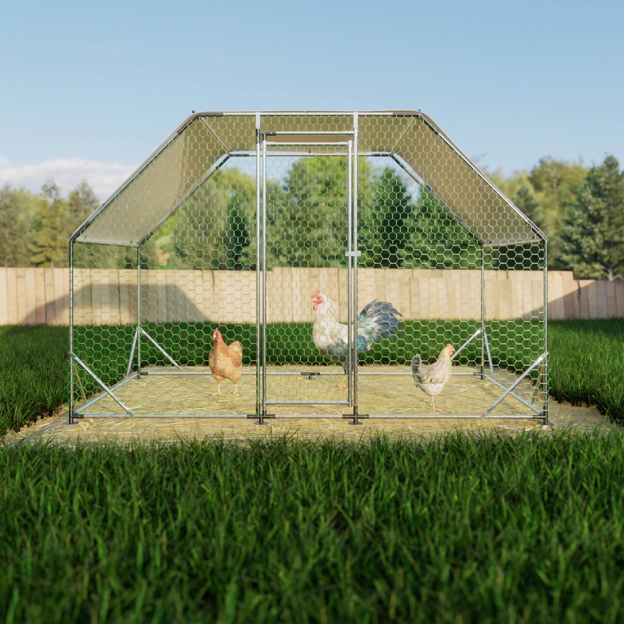 KEIKI Large Metal Chicken Coop, Metal Chicken Run, Farm Poultry Run Hutch Hen House, Heavy Duty Outdoor Walk-in Chicken Pen for Poultry Duck Rabbit, 9.94ft x 6.46ft x 6.36ft