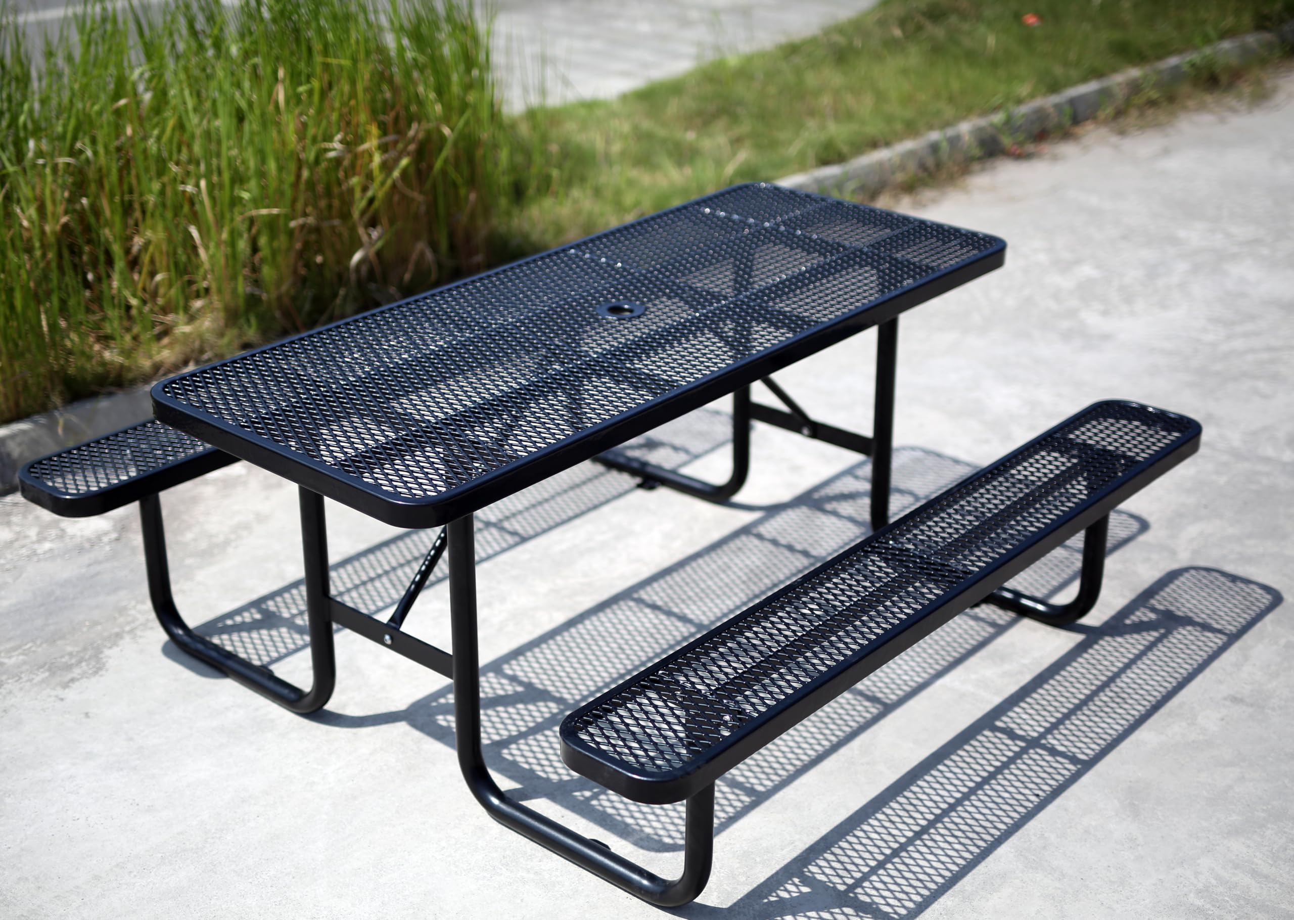 Sunnibety 6FT Metal Picnic Tables for Outdoors, Commercial Rectangular Picnic Table and Bench Set for Outside, Patio, Garden, Backyard, Porch, Surface Mount, Black