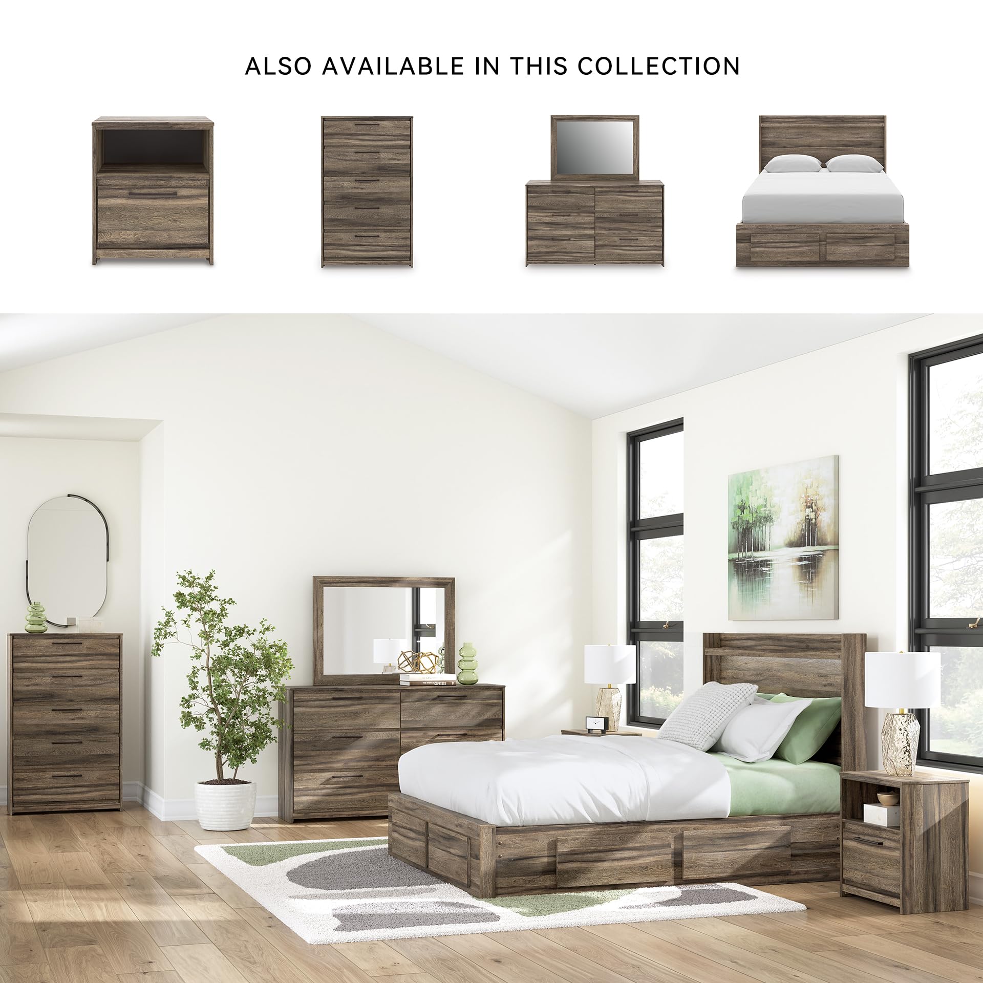 Signature Design by Ashley Baystorm Contemporary 6-Drawer Dresser and Mirror with Anti-Tipping Restraint, Light Brown