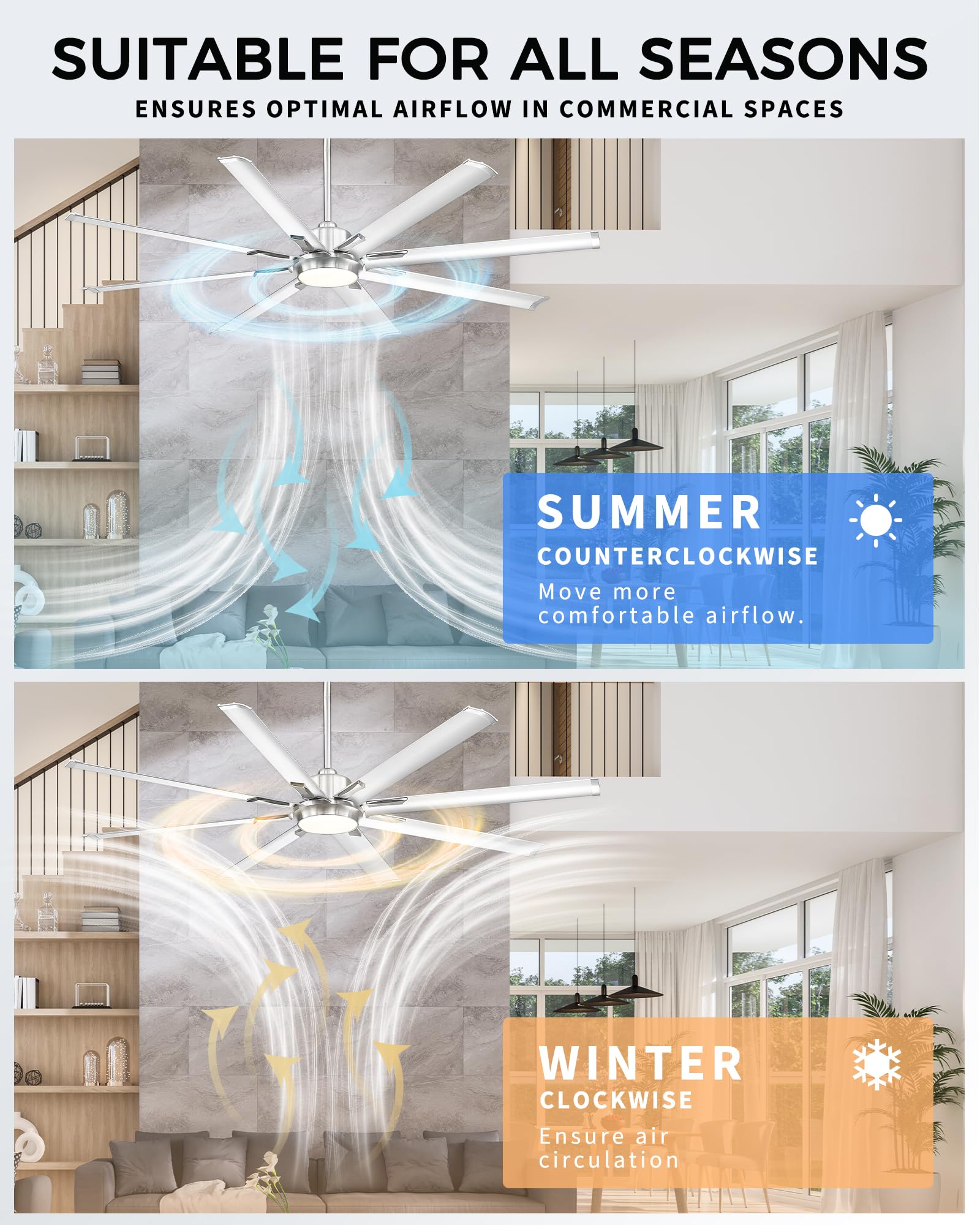 JAZAVA 72 Inch Bruehed Nickel Ceiling Fan With Light,Smart Fan Work With Alexa,Industrial Ceiling Fan With 8 Aluminium Metal Blades,Ideal for Courtyard,Patio and Living Room,CF04BN-72