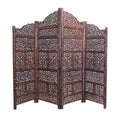 Room Divider Wood Screen - Mahanadi Antique Brown - 4 Panel Folding 72x80 - Wooden Hand Carved Screen Decorative Functional Versatile - Small Spaces Reversible Privacy Partition - COTTON CRAFT