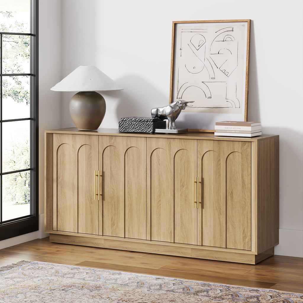 FORTUNETEC Sideboard Buffet Cabinet with Storage, Modern Accent Cabinet with Arched Doors, Boho Modular Media Console, 67" Large Minimalist Credenza for Living Room Kitchen Dining Room Entryway, Oak