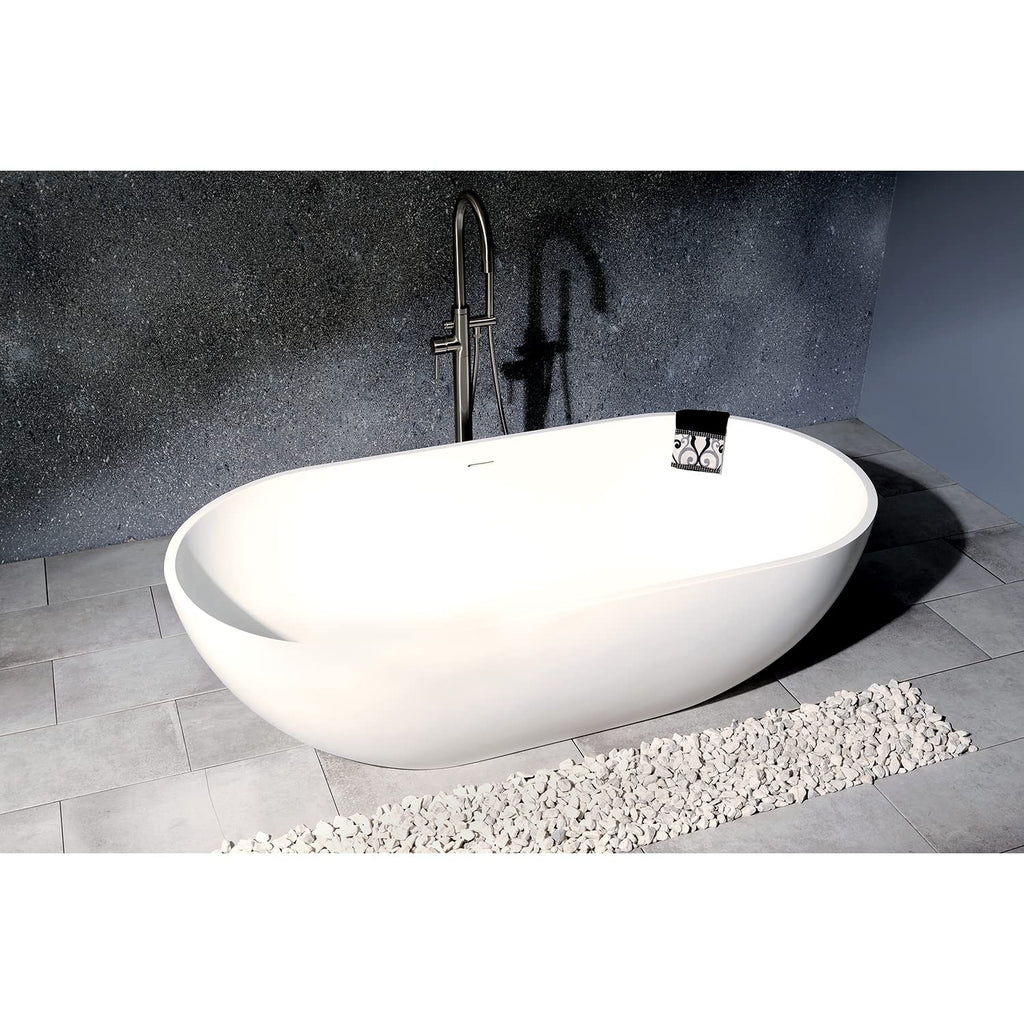 Aqua Eden VRTRS703520 Arcticstone 70-Inch Solid Surface White Stone Freestanding Tub with Drain, Matte White