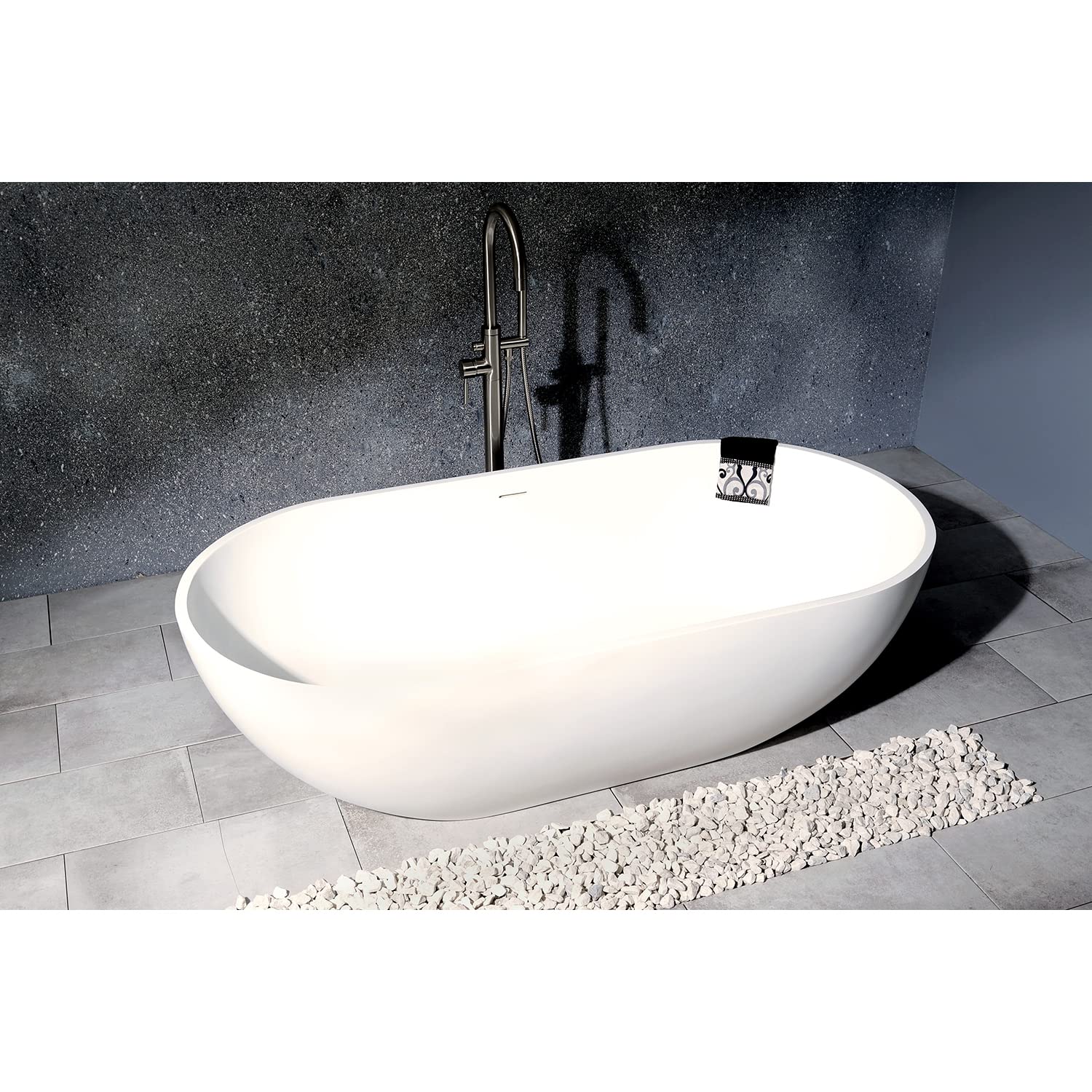Aqua Eden VRTRS703520 Arcticstone 70-Inch Solid Surface White Stone Freestanding Tub with Drain, Matte White