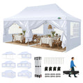 COBIZI Canopy 10x20 Pop Up Canopy Tent with Sidewalls, Waterproof Commercial Canopy Ez Outdoor Instant Gazebo UV Protection 50+ Event Shelter, Garden Tents for Parties with Sandbags, White