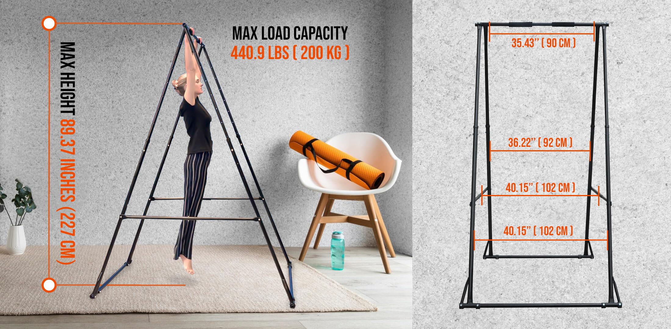 KHANH TRINH Foldable Pull Up Bar Stable Gymnastics Equipment Portable Aerial Yoga Stand Durable Frame For Hammock Chair, Therapy Sensory Swing. Adjustable Back Stretcher For Lower Back Pain Relief