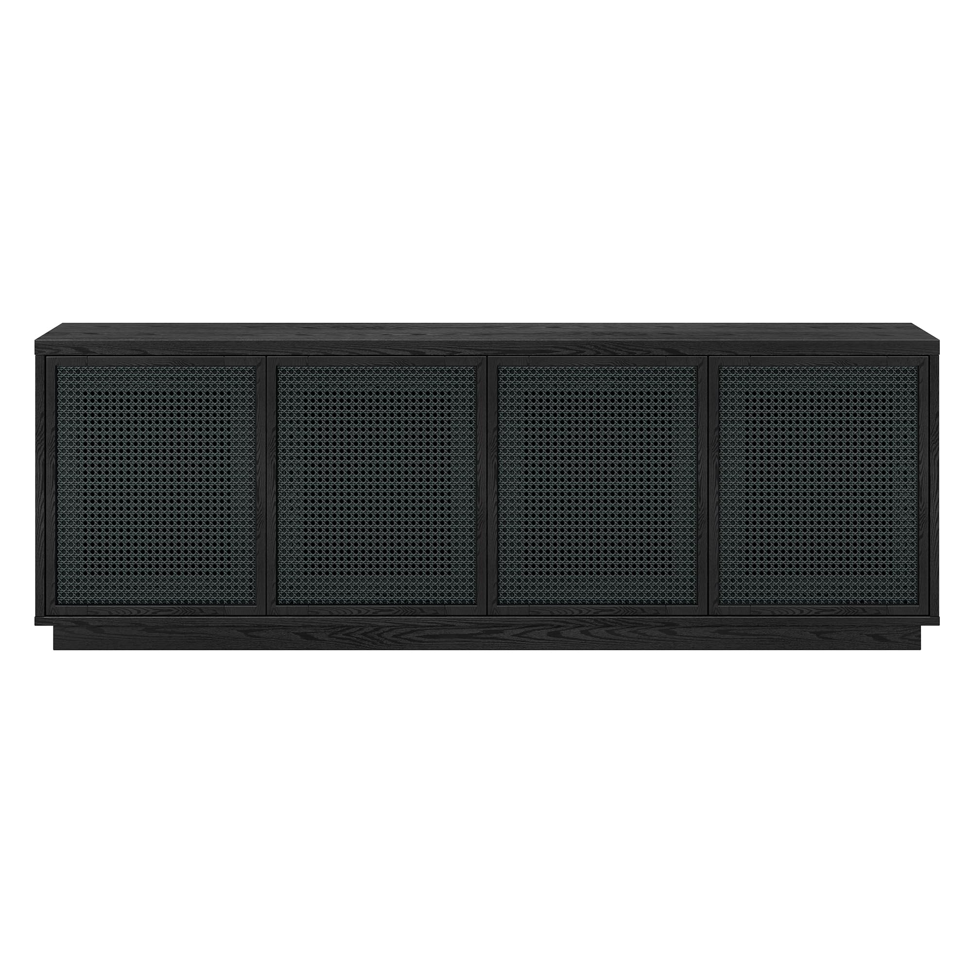 Henn&Hart TV Stand for TVs up to 78" with 2 Concealed Storage Cabinets, Rattan Insert Detailing, and Adjustable Shelves for Living Room, Family Room, or Office, Natural Black