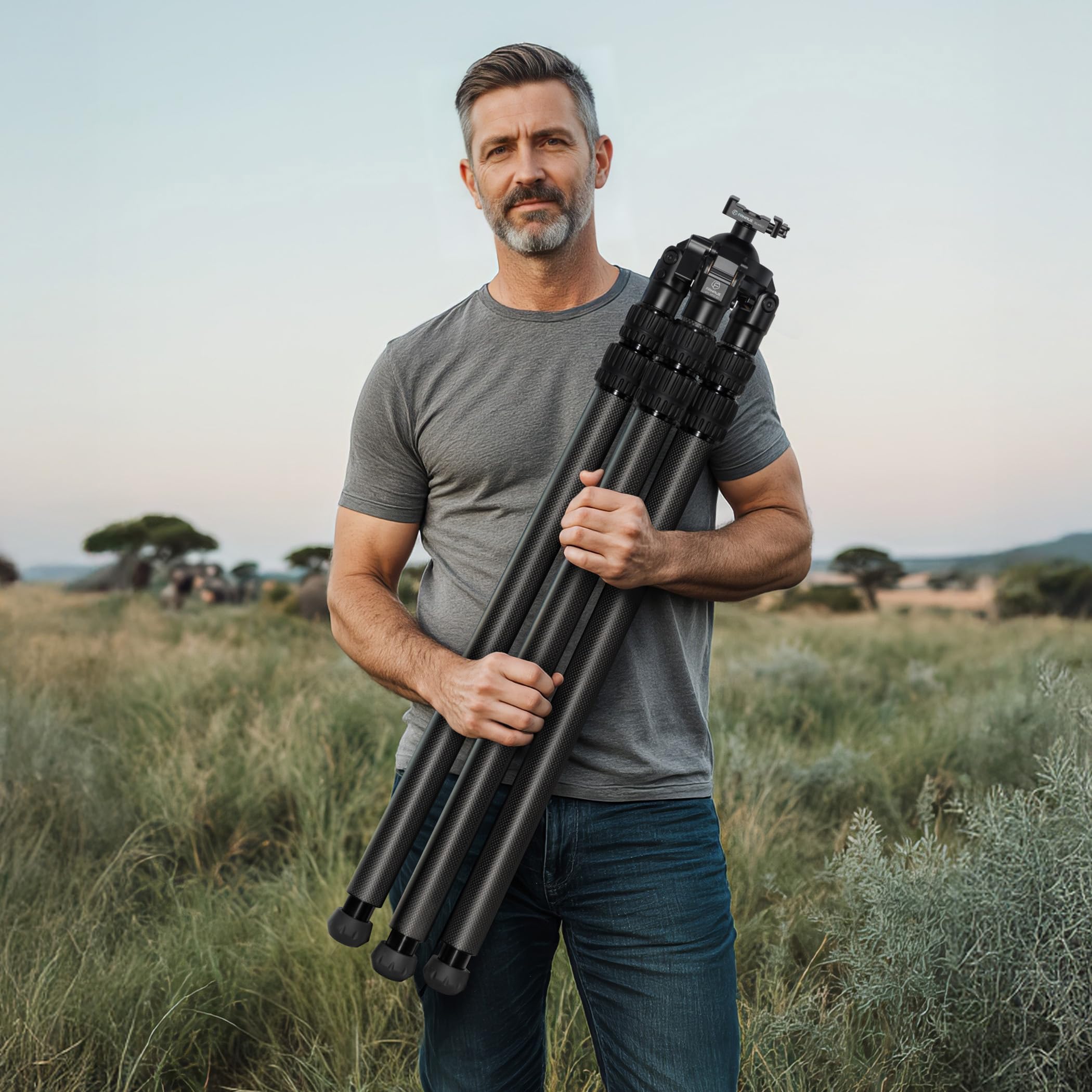 FANAUE Carbon Fiber Tripod for Shooting for Arca Swiss Quick Release Plate, Hands-Free Operation, Suitable for Hunting, Shooting and Outdoor Activities - HTC-4030-65