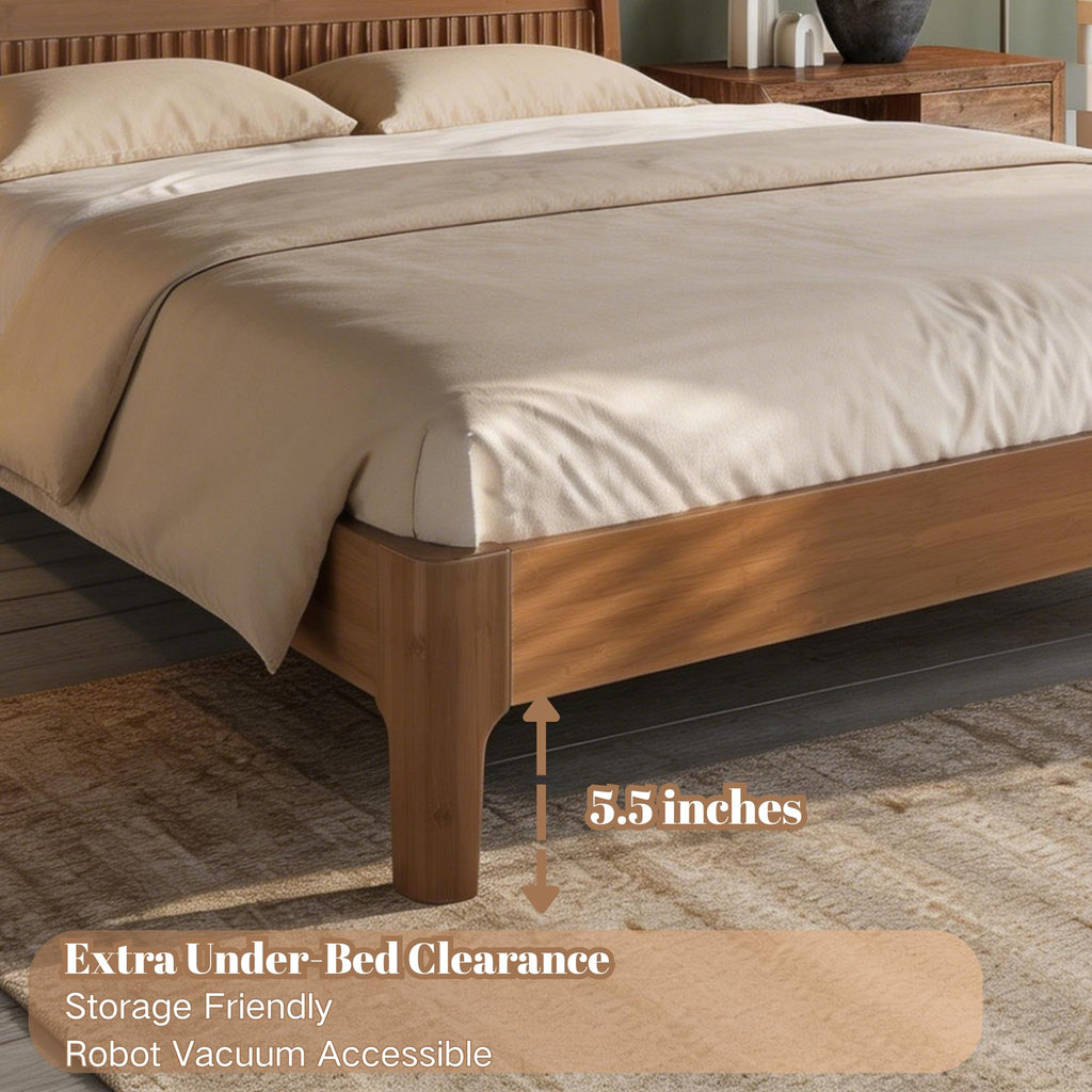 Full Size Platform Bed with Bamboo-made Structure, Mid-century Style Bedframe with Chic Design Headboard, Sustainable Bed Frame Full for Bedroom, No Box Spring Needed & Easy Assembly, Warm Brown