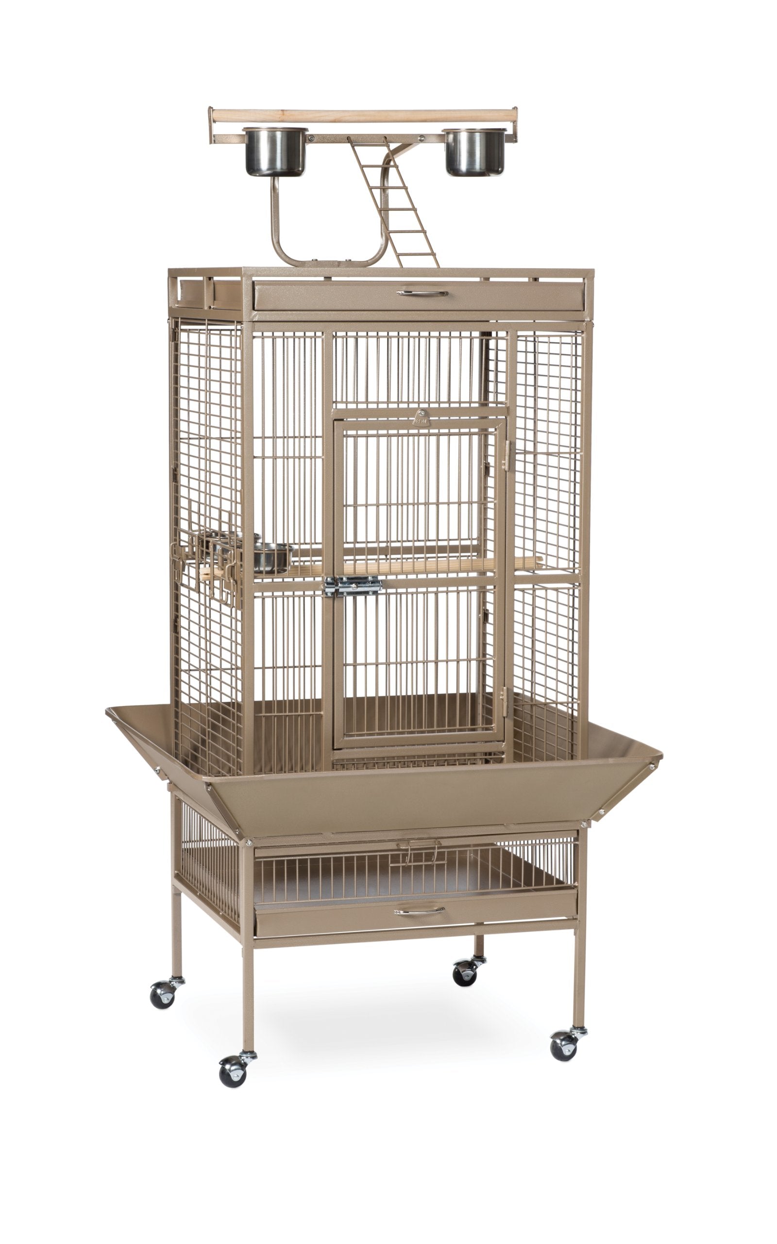 Prevue Pet Products Playtop Bird Home - Large Wrought Iron Bird Cage with Rolling Stand, Ideal for Cockatiels, Conures, and Medium to Large Parrots, Heavy Duty Push Button Door Lock - Beige