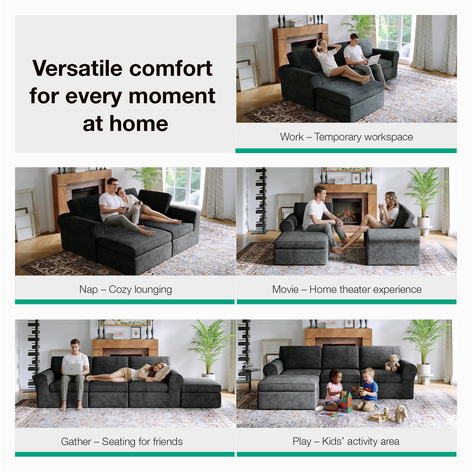 Novilla 108" Modular Sectional Sofa, Modular Sectional Couches for Living Room Bedroom, Chenille Removable Cover Cloud Couch with Smarts Coil® Support L-Shaped Couch(Dark Grey, Left-Arm Chair)