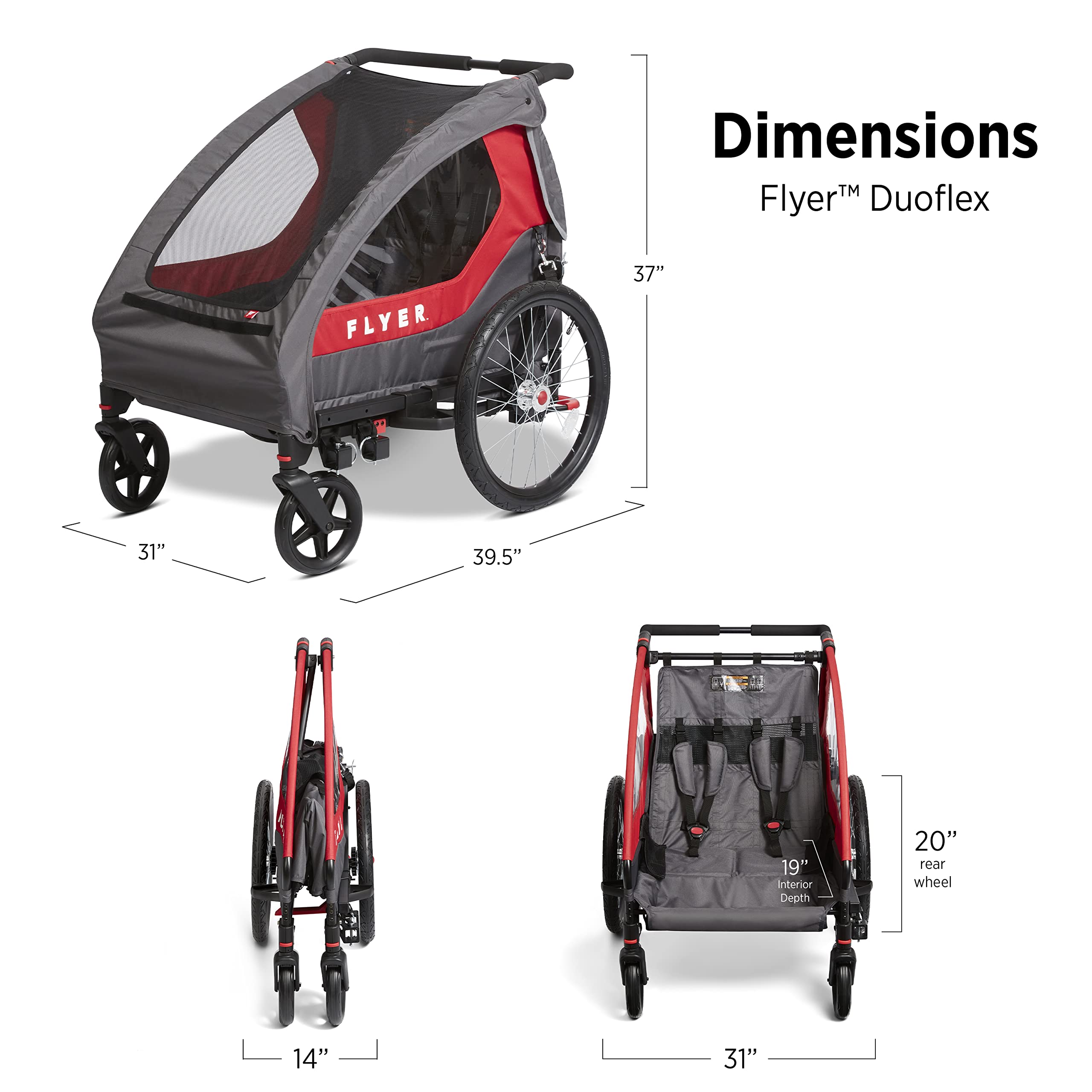 Flyer(TM) Duoflex 2 in 1 Bike Trailer and Double Stroller for Toddlers, 1+ Years