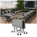 JNMDLAKO Modular Folding Conference Table with Locking Wheels, 8 Pack Flip Top Mobile Training Table, Modern Meeting Seminar Tables for Office, Hotel Conference Room(8,Grey,71" L x 23" W x 29" H)