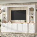 Merax Farmhouse 106-Inch Arched Entertainment Wall Unit Set with Adjustable Shelves, TV Stand for Televisions Up to 70'', Mid-Century Large Media Console with Drawers for Living Room, White