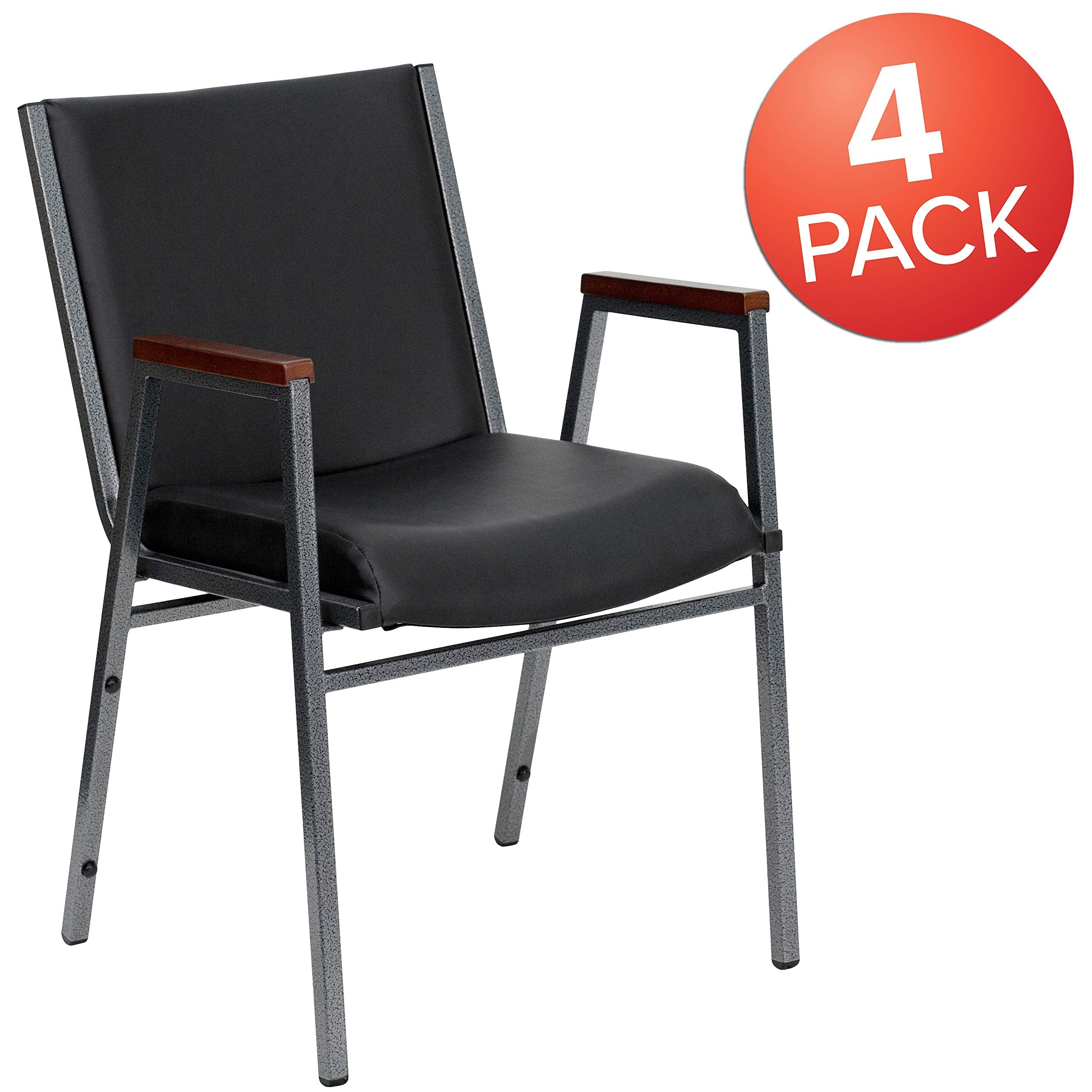 Flash Furniture 4 Pack HERCULES Series Heavy Duty Black Vinyl Stack Chair with Arms