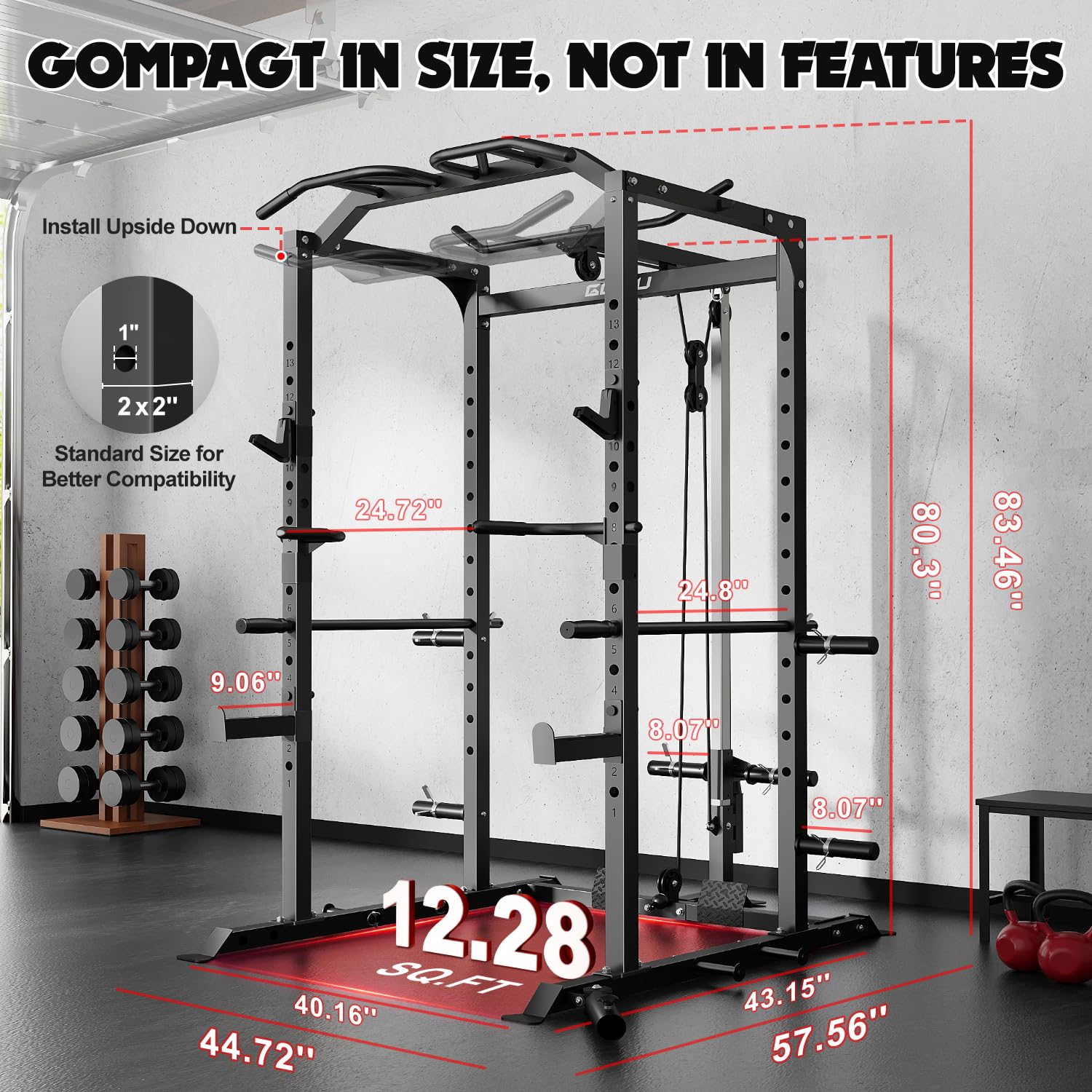 Goimu C1-V4 Power Cage, 2000LBS Squat Rack with LAT Pulldown, Multi-Function Weight Cage Strength Training Machine, Workout Cage with More Attachments for Home Gym Garage (C1-Pro Bk)