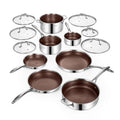 Deluxe 13 Piece Hybrid Ceramic Nonstick Cookware Set-5 PC Frying Pan Set, 6 PC Pot Set, 3.7QT Deep Sauté Pan, Induction Ready, PFOA Free Compatible with All Cooktops for Home Daily Cooking (Burgundy)