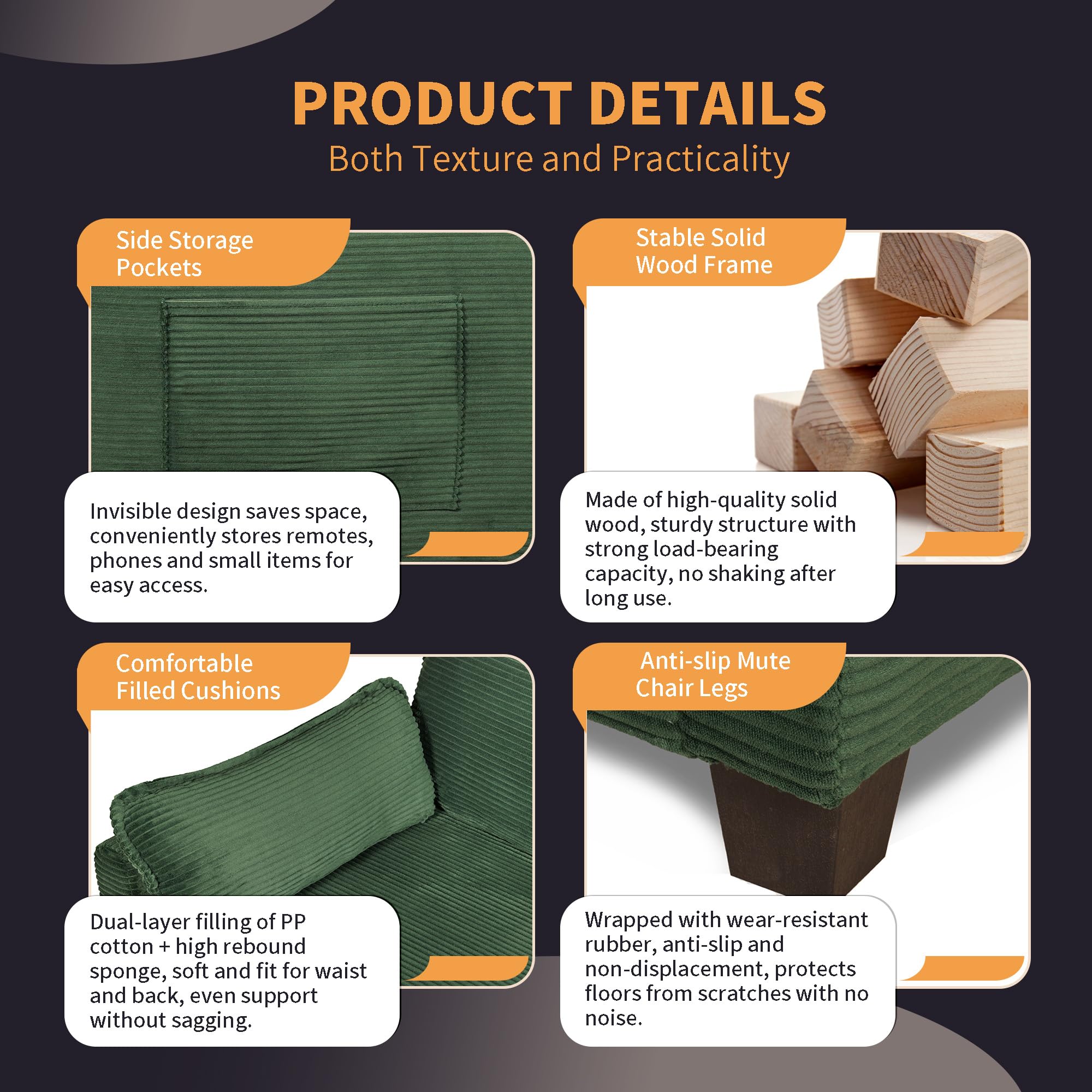 Eafurn 3 Fold Corduroy Sleeper Sofa Couch Bed - Foldable Convertible Futon Loveseat with Pull Out Sofabed and Side Pockets for Living Room Apartment