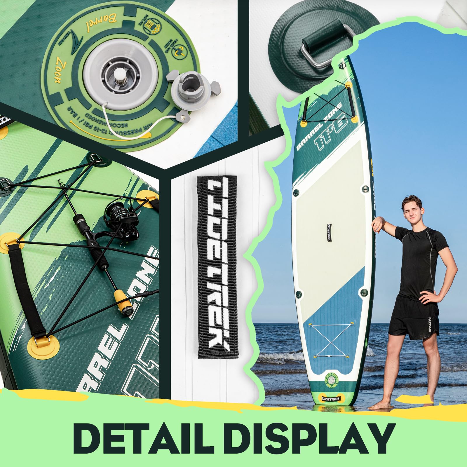 TIDETREK 11'6" Inflatable Stand Up Paddle Boards, Premium SUP Accessories, Non-Slip Comfort Deck for Youth & Adults (Coastal Sage)