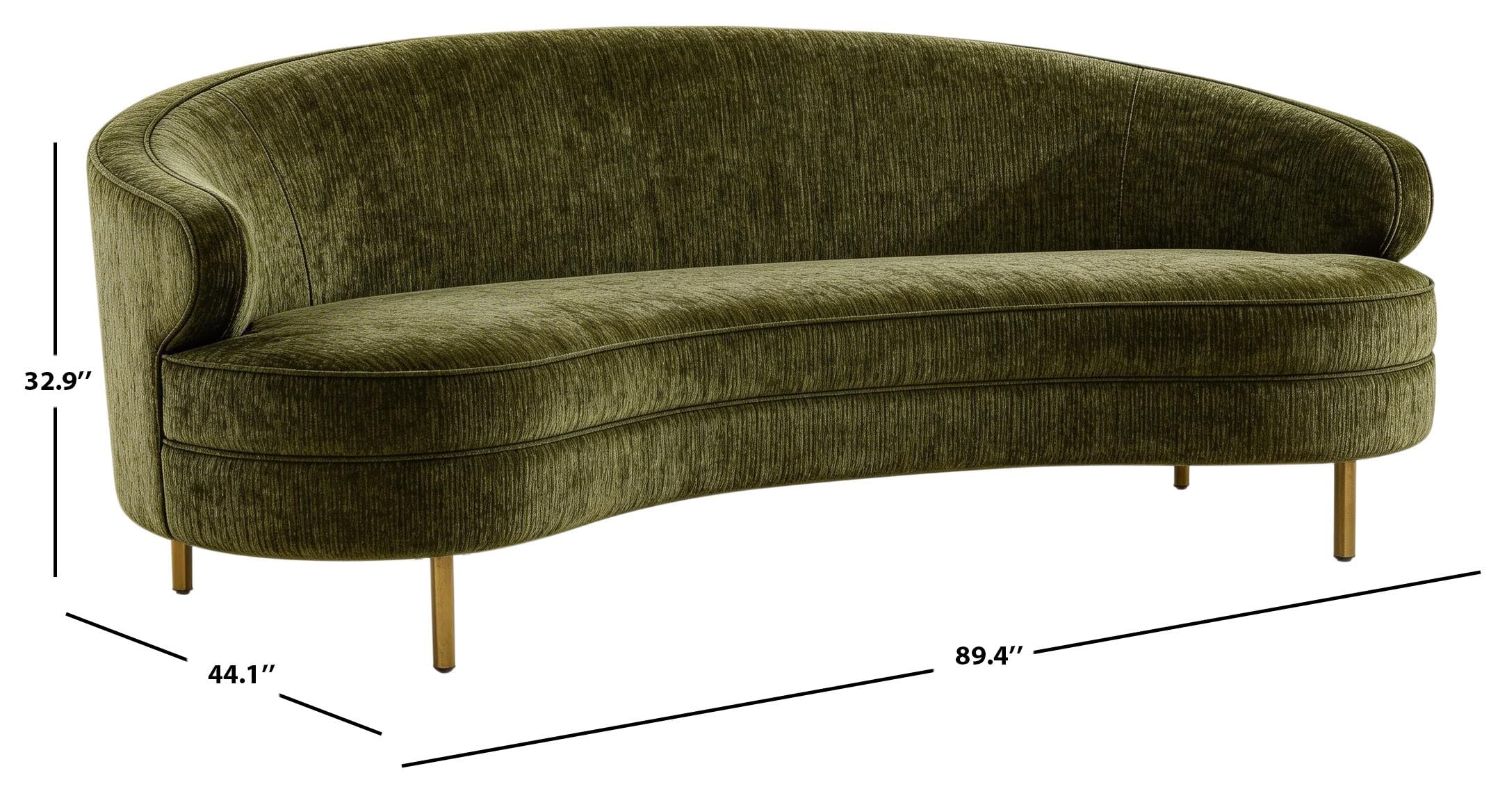 SAFAVIEH Couture - Primrose Curved Sofa - Olive Green Chenille Upholstery - Ideal for Living Room, Family Room, 89.4" W x 44" D x 33" H (SFV4715G)