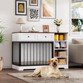 GarveeHome Dog Crate Furniture 47", Large Dog Crate TV Stand with 2 Drawers and 4 Shelves, Wooden Dog Kennel Indoor, Decorative Dog Cage with Storage for Large Dogs, White