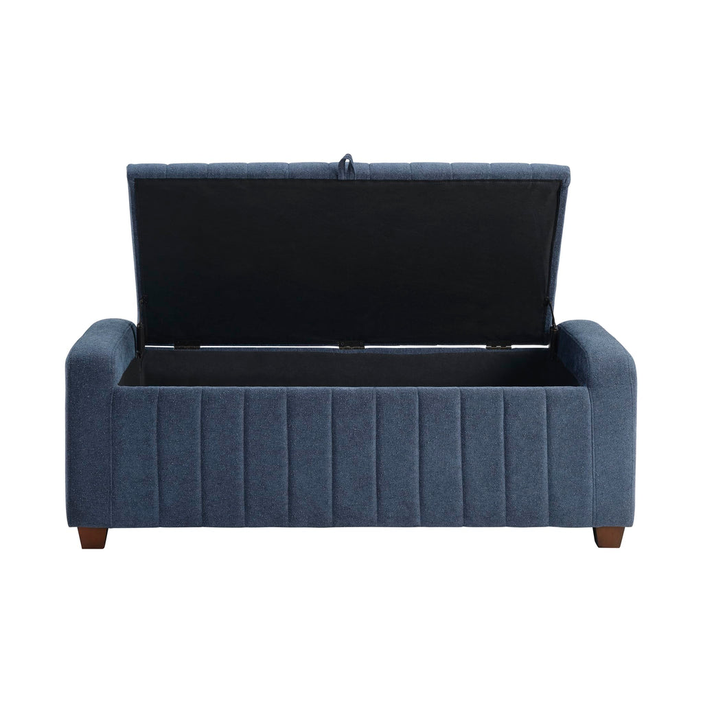 Lexicon Storage Bench, Modern Striped Boucle Upholstered Entryway Bench with Solid Wood Leg Support, Storage Chest for Entryway/Living Room/Bedroom, Blue